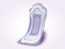 A single Poise bladder leak pad, curved to show its absorbent core