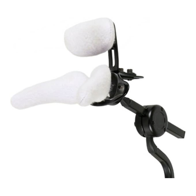 The infant contoured cradle pad, a white pad curved to cup a newborn head, on its mount
