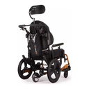 R20 backpack and drive wheel on the back of a wheelchair with a head support