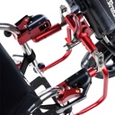 Empulse StreetJet Outdoor Handbike. Red One Touch clamps gripping chrome wheelchair tubes beside the StreetJet frame
