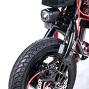 StreetJet 12 inch knobby tire with a disc brake and a small headlight