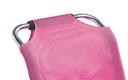 Pink nylon mesh and a silver frame tube on a Leckey Advance bath chair