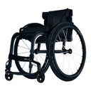 RGK Veypr Sub4 carbon wheelchair in black with white spokes, three-quarter view
