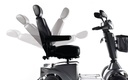 The S425 seat shown through its full recline and swivel range, with the tiller at the right