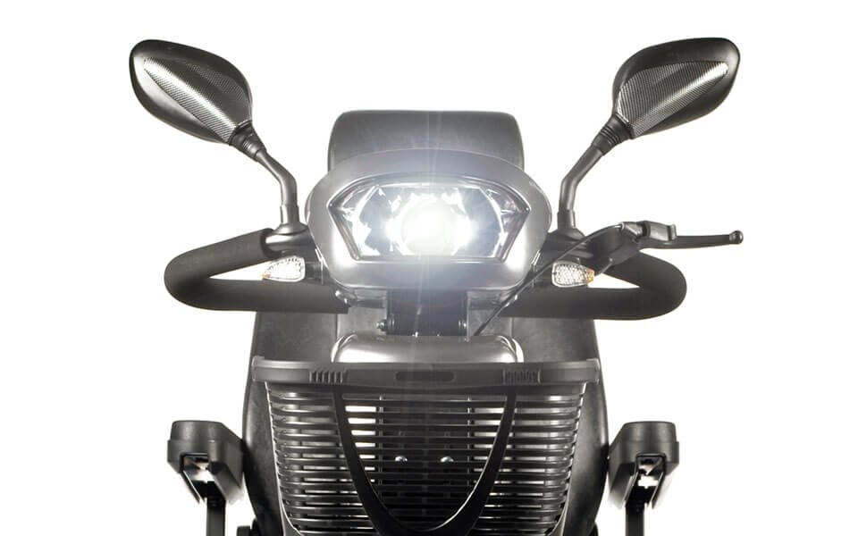 Front LED headlight and indicator lit on the S425, between the mirrors and the front basket