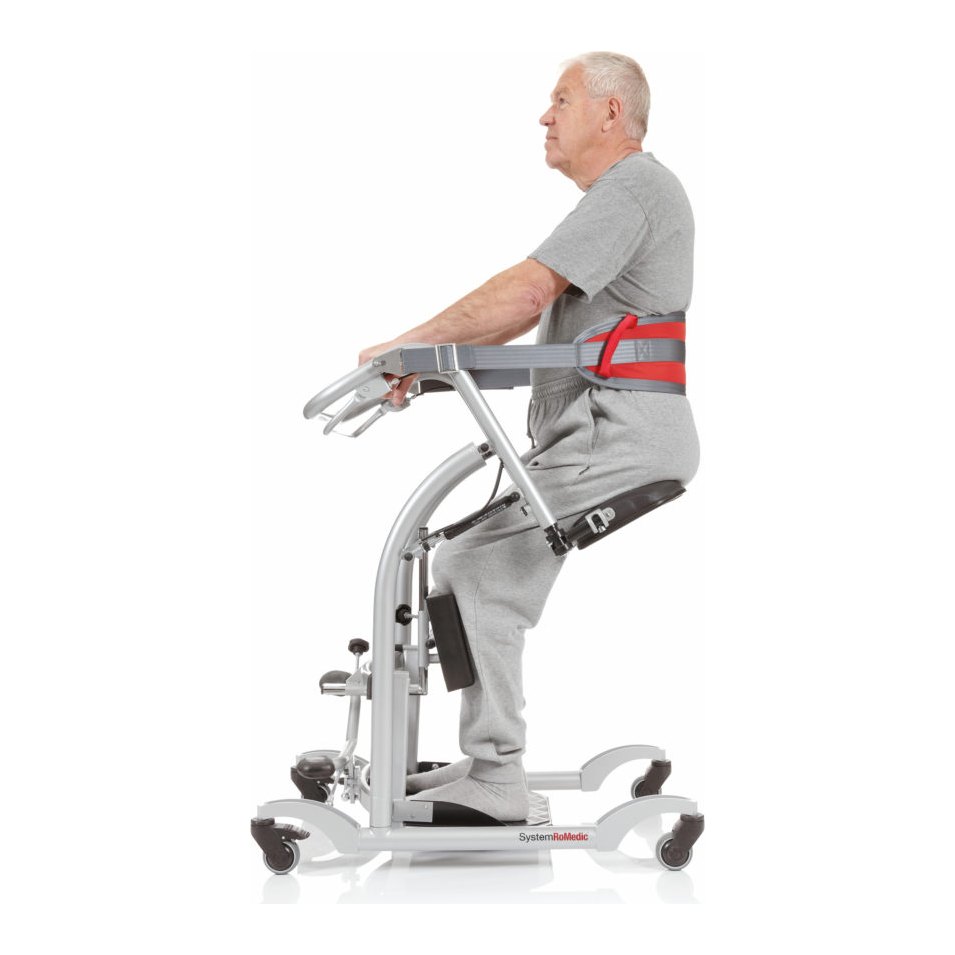 The BackSupport fitted around a seated user's torso on the QuickMove sit-to-stand aid