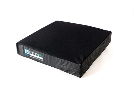 Geo-Matrix Silver gel cushion in its black cover, with the Blake Medical label on the front edge