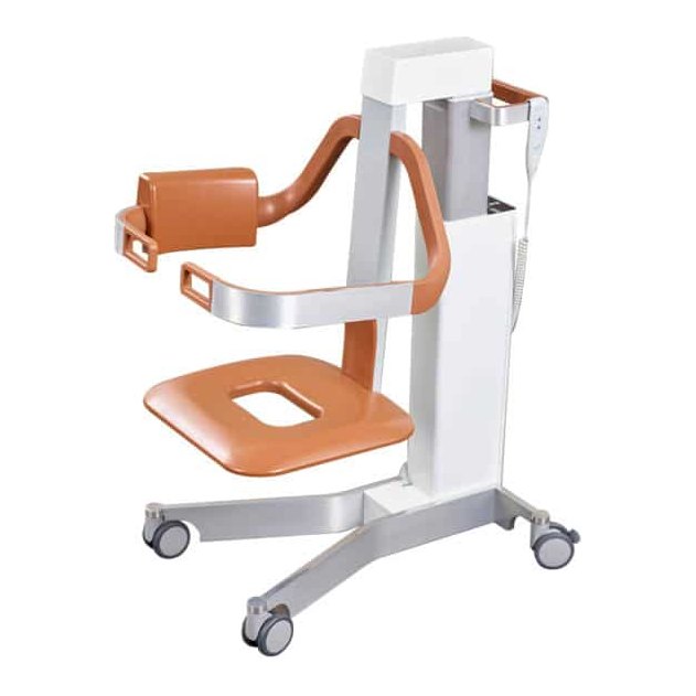 The Beka Eve bath and shower lift on its own, white column and orange seat with armrests