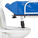 The flexible drain hose of the Sina Comfort trolley emptying over a toilet bowl