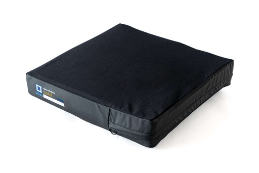 Geo-Matrix Gold cushion in its black outer cover, with the Blake Medical label on the front left band