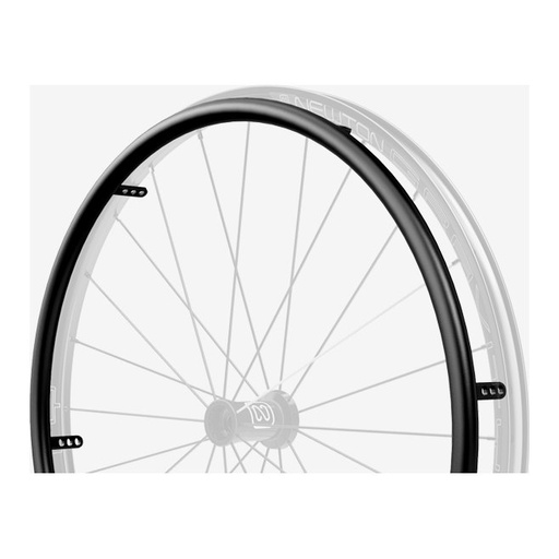 Black hard anodised handrim fitted to a faded rear wheel, from the maker's handrim page
