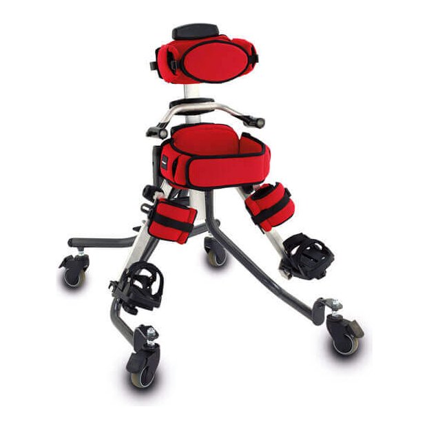 The Squiggles+ Stander from the front, showing the hip and knee pads
