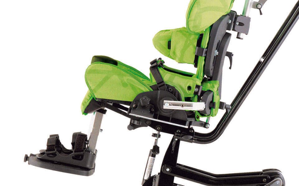 The Squiggles Seating System tilted on its chassis