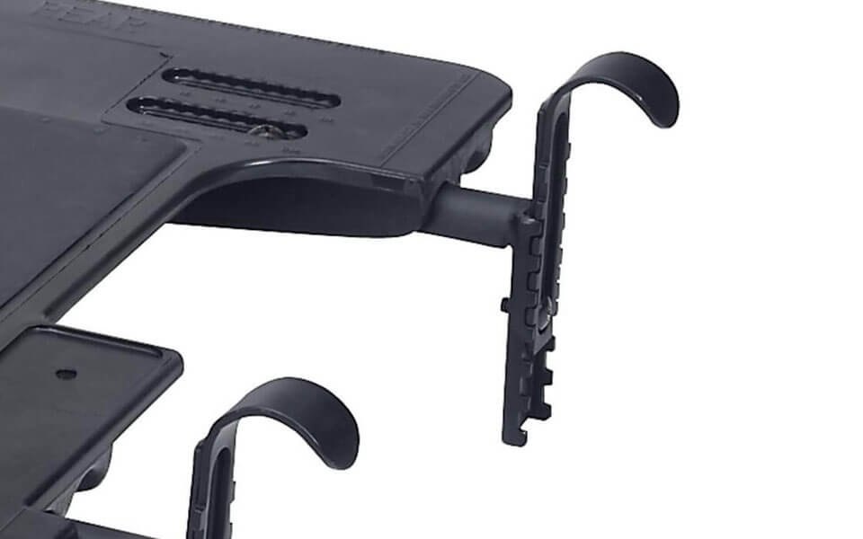 Close up of the JAY Adjustable Solid Seat base and its hooked mounting hardware