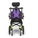 Rear view of the Little Wave Arc tilt wheelchair, showing its folding back and rear wheels