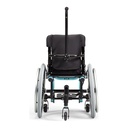 Rear view of the Little Wave XP with a teal frame, central stroller handle, rear wheels and the small fifth wheel below