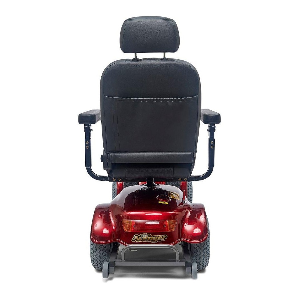 Rear of the Avenger scooter, showing the tall seat back, tail lights and anti-tippers