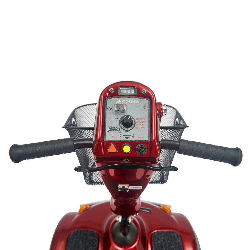 Avenger tiller with the battery meter, speed dial, key switch and basket