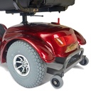 Rear wheel, chrome bumper and anti-tipper wheel on the Avenger scooter