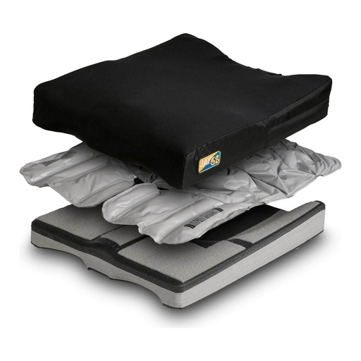 JAY GS Cushion layers apart: stretch cover, grey fluid pad and the contoured foam base