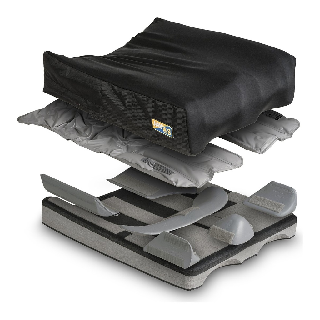 JAY GS foam base with its 2 in positioning components: lateral pelvic, thigh and medial supports