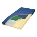 Geo-Mattress UltraMax at an angle, blue cover and a cutaway of the zoned foam core.