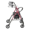 Side view of the red Drive rollator halfway folded, showing the leg height holes and brake cables