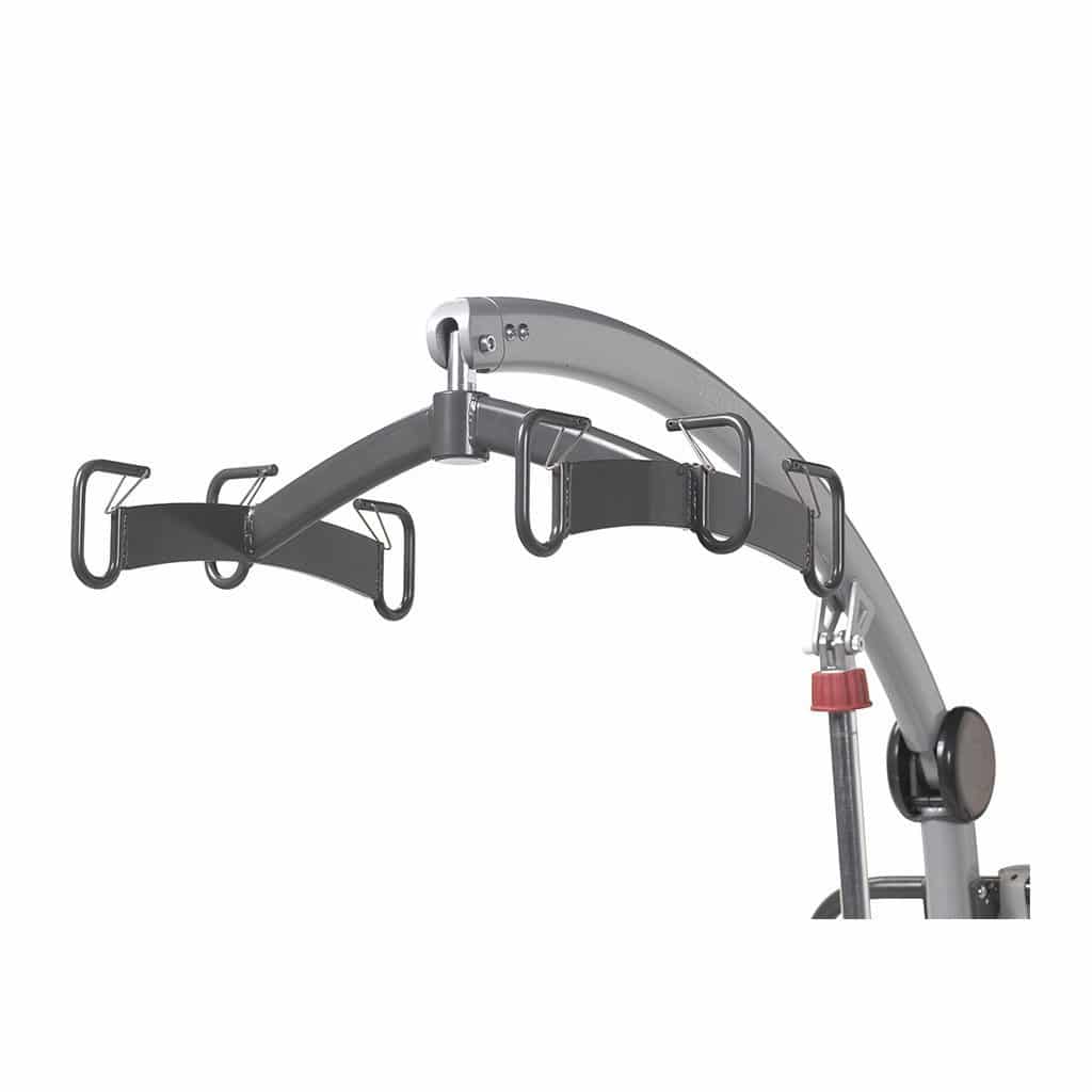 Six-point cradle with spring safety clips at the end of the boom