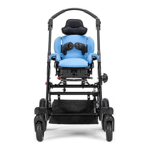 Tyke mobility base seen from the front, with the x:panda shape seating fitted