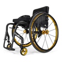 Quickie 5R rigid ultralight wheelchair with a matte black frame and gold anodized rims