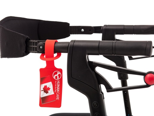 Human Care Nexus red tag looped on a rollator frame tube