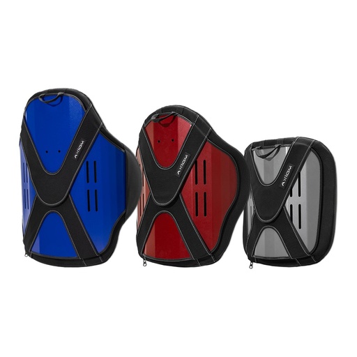 Ki Mobility Axiom back shells in blue, red and grey covers
