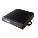 Black Platinum cushion cover with a side handle and a blue label on the band