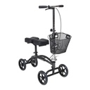 Three-quarter view of the silver knee walker with basket and split pad