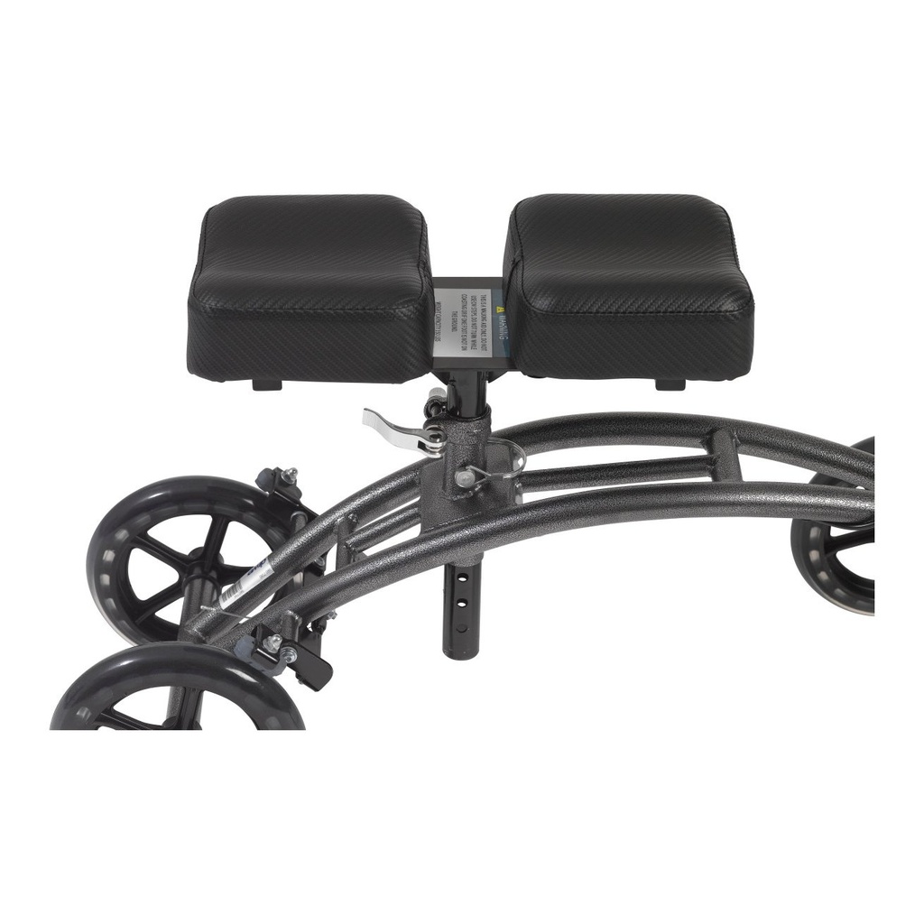 Pad lock lever beside the split knee pad on the steel frame