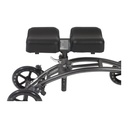 Pad lock lever beside the split knee pad on the steel frame