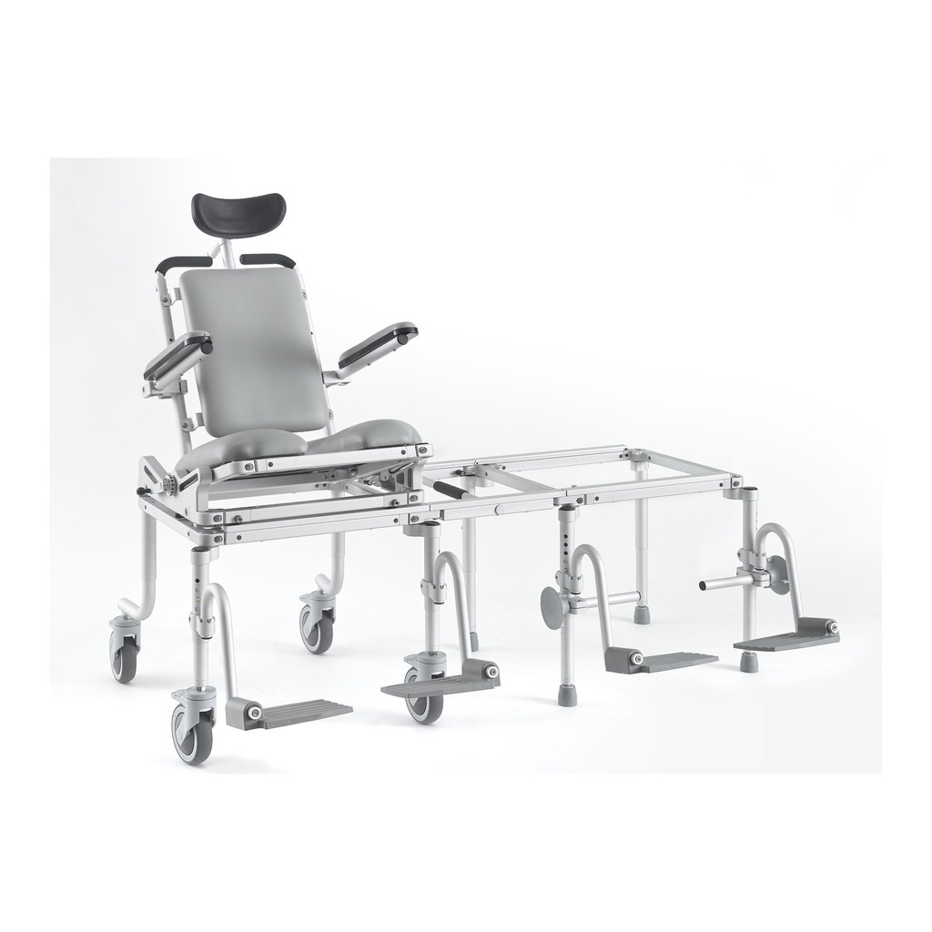 The same pediatric NuProdx chair with its swing-away footrests fitted to the front legs
