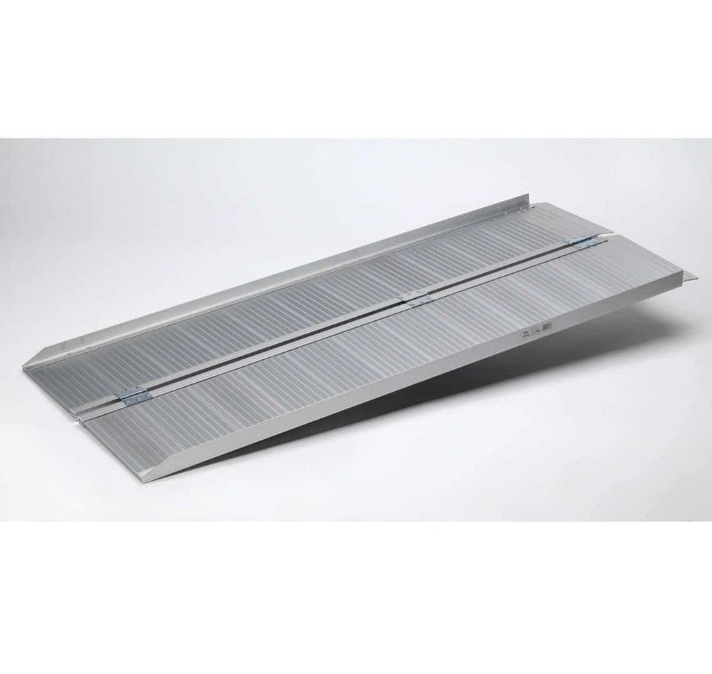 Single-fold ramp resting on a step at an angle, showing the top lip and hinges