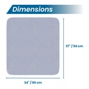 BIOS Living reusable underpad dimensions drawing, 34 in by 37 in (86 cm by 94 cm)