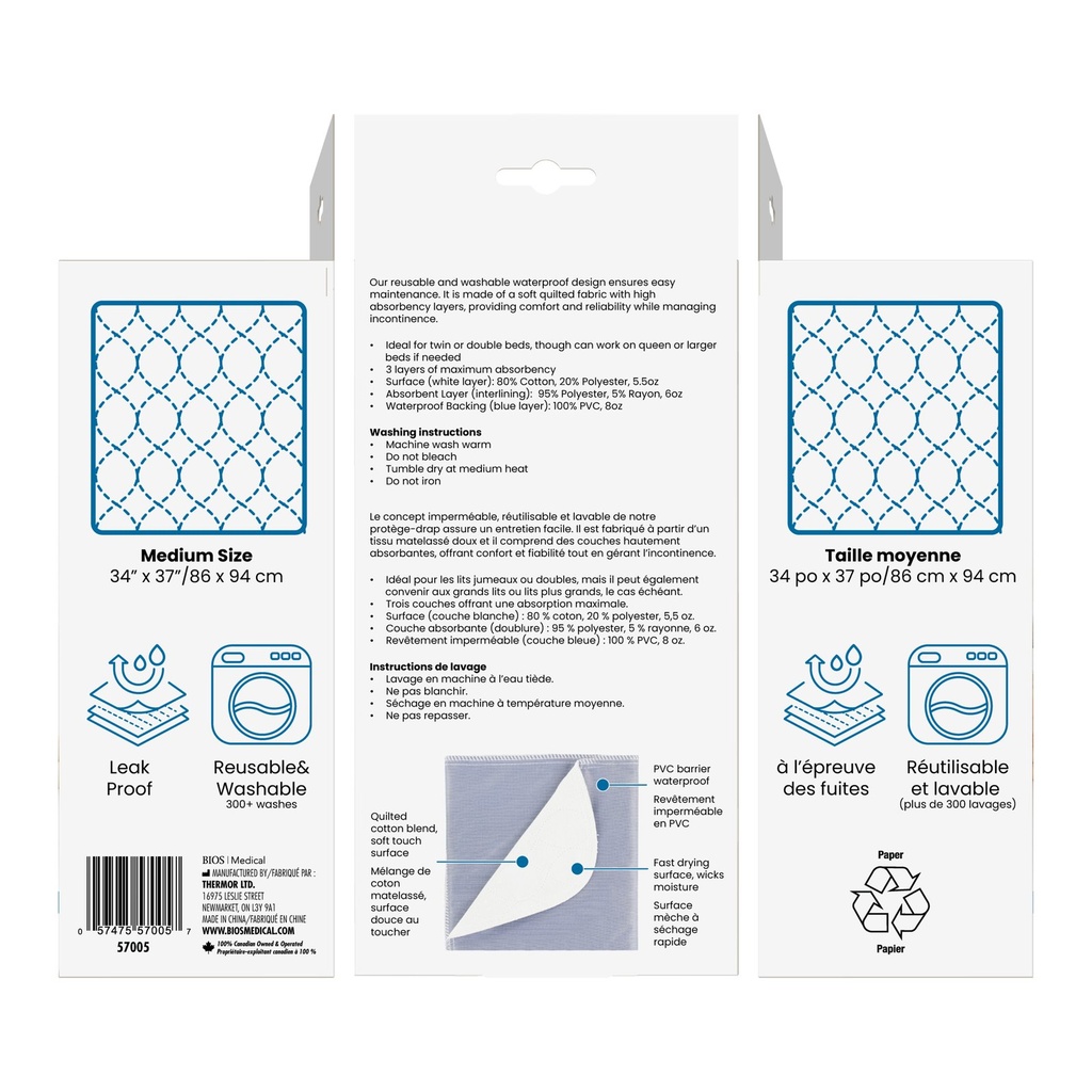 BIOS Living reusable underpad box back with washing and drying instructions