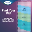 TENA size chart for Super Plus underwear showing the waist range of each size