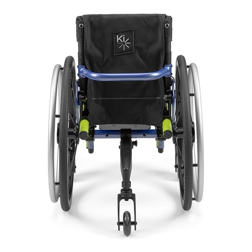 Rear view of the Little Wave Clik paediatric wheelchair, showing its folding backrest and rear wheels
