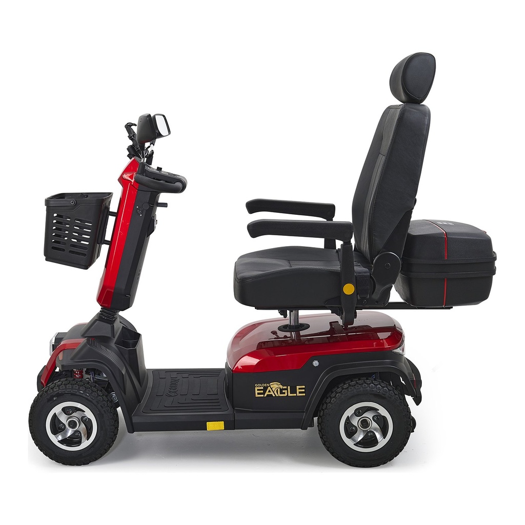 Eagle 4-wheel scooter from the left, with its front basket and storage box