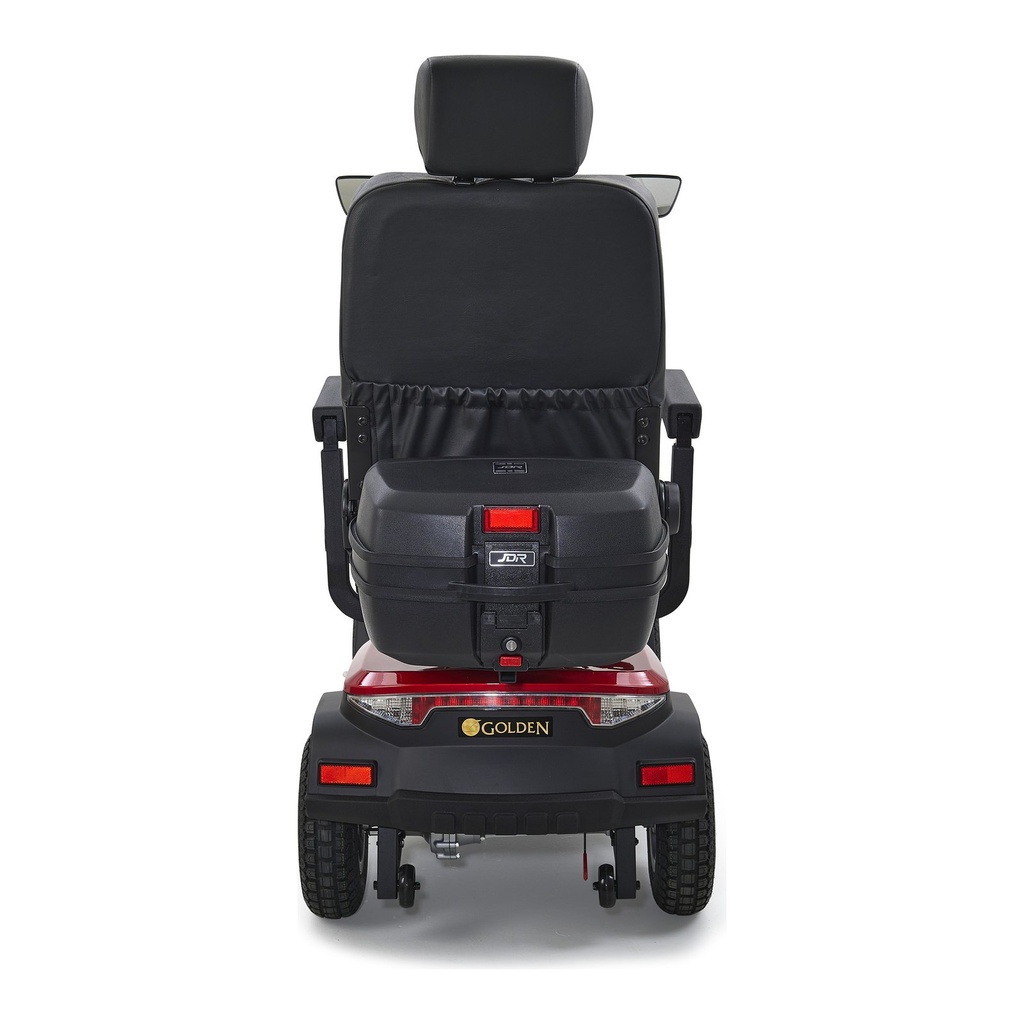 Rear of the Eagle scooter, showing the seat back and its LED tail lights
