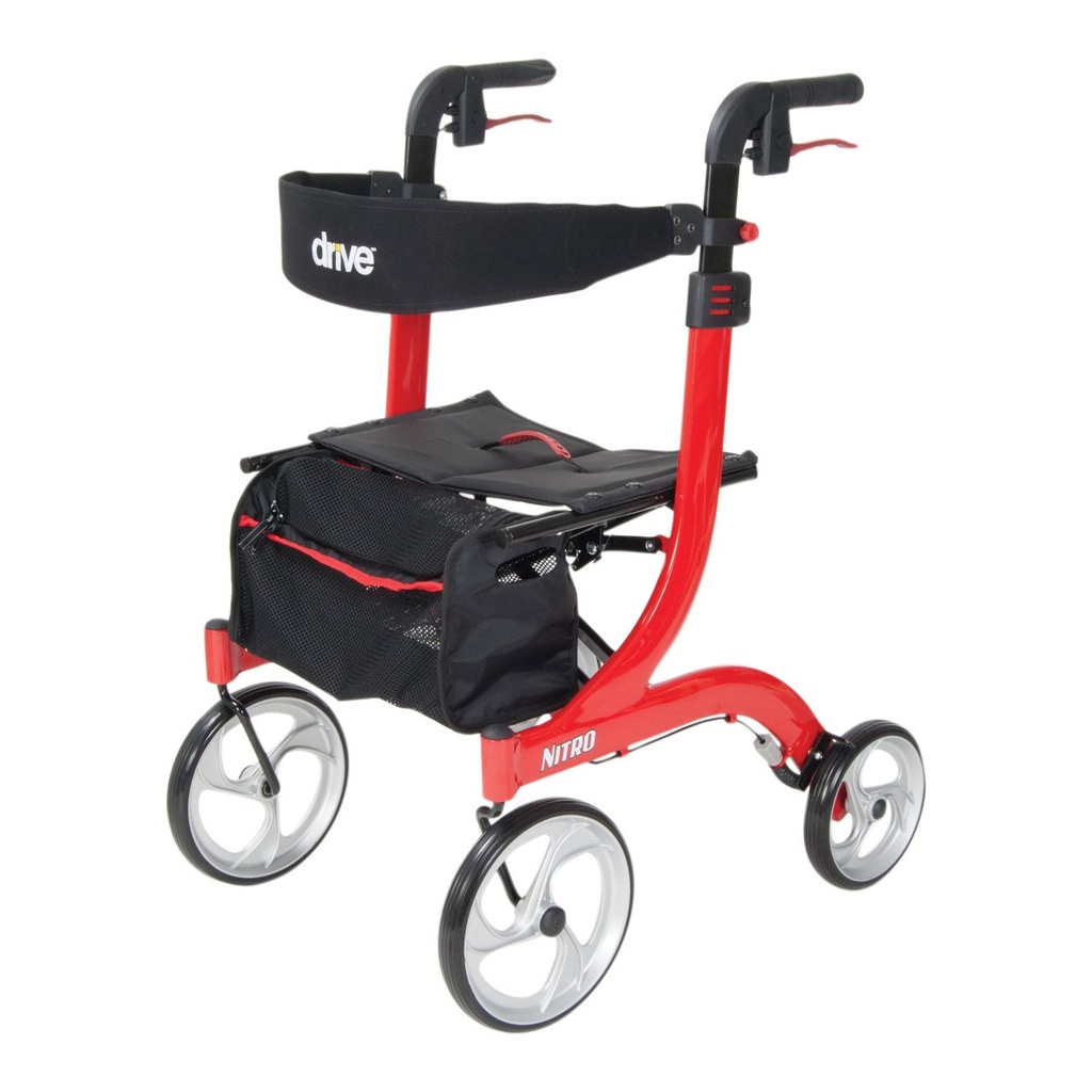 Front and rear wheels on the red Nitro aluminum frame