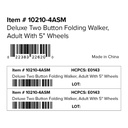 Label sheet for the Drive Deluxe two button folding walker, adult, item 10210-4ASM