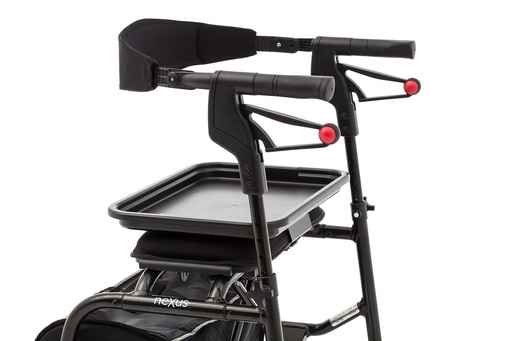 The neXus tray fitted over the seat of a neXus rollator