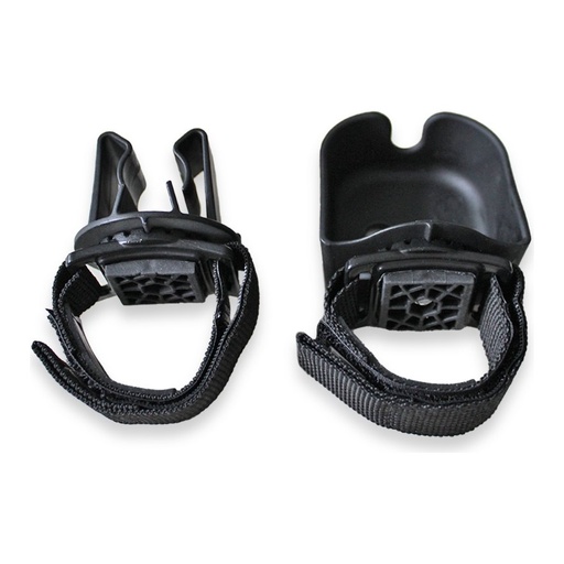 The Triumph cane holder pieces from above, showing the cradle and the clip