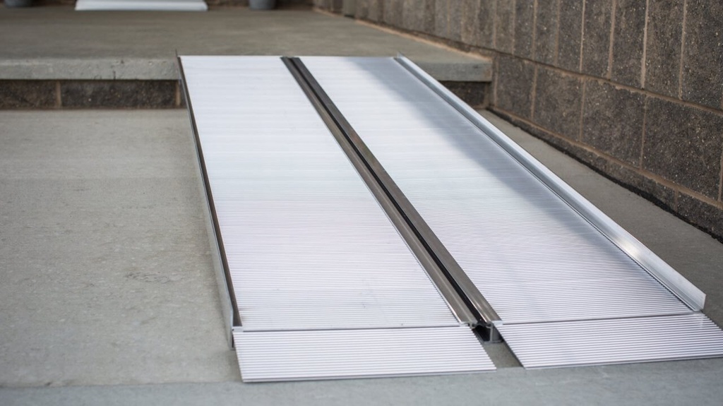EZ-ACCESS SUITCASE extruded singlefold ramp resting on a step at a doorway