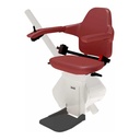 Freecurve stairlift chair with a red seat and black footrest, cut out on white
